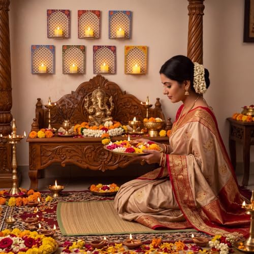 DoubleFill 10pcs Diwali Wooden Candle Holders for Wall Decor, Mandala Lotus - Image 7