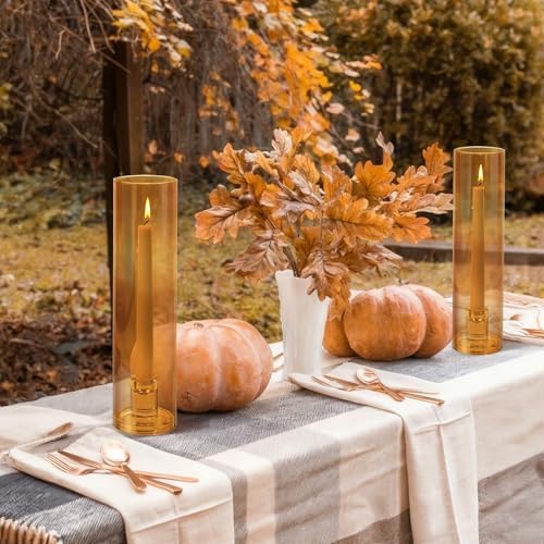 Vixdonos Glass Hurricane Candle Holder Set of 3 Modern Candlestick Holders Long Taper Candle Stand with 11.8 inch Tall Cylinder Windproof Cover for Wedding Party Table Centerpiece Outdoor - Image 2