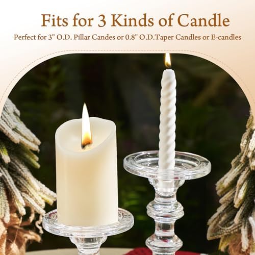 CHILL RECIPE Glass Candle Holder Set of 3, Big Heavy Tall Crystal Candlestick Holder for Pillar Candles Taper Candles, Christmas Decoration Wedding Table Dinning Church Centerpiece - Image 5