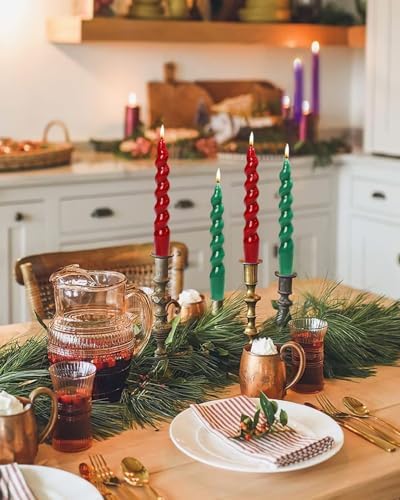 7.5 inch Christmas Taper Candles-Green and Red Spiral Candles-Unscented Candle Sticks and Dripless,Christmas decorations-4pcs(Green,Red) - Image 3