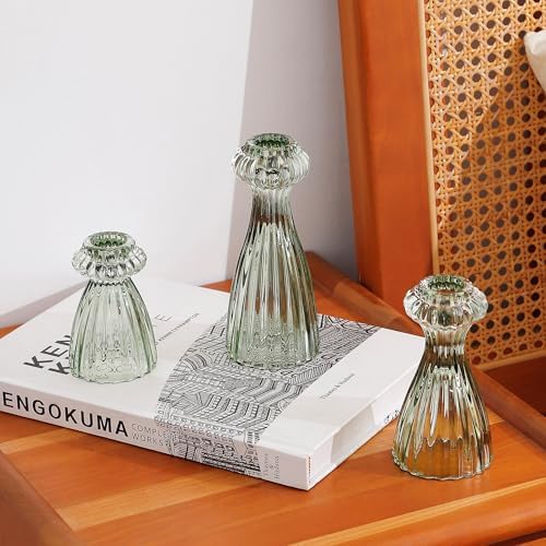 Lysenn Glass Candlestick Holders, Taper Candle Holders Set of 3, Green by Lysenn