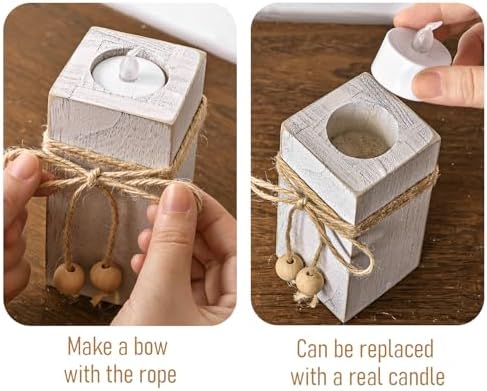 White Farmhouse Candle Holder with Flameless LED Candles Farmhouse Decor 3p - Image 5