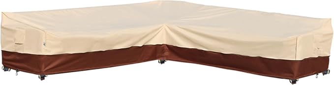 Outdoor Sectional Cover Patio Furniture Covers Waterproof Rip-Stop Anti-UV 600D Heavy Duty Outdoor Couch Sofa Cover with 3 Air Vents (V-Shaped-120''X120''),Beige & Reddish Brown
