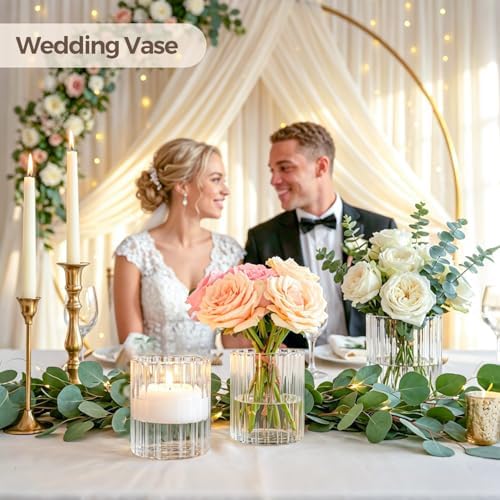 ComSaf Small Glass Cylinder Vases 6 Pcs 3.9 Inch, Clear Ribbed Flower Vases - Image 5