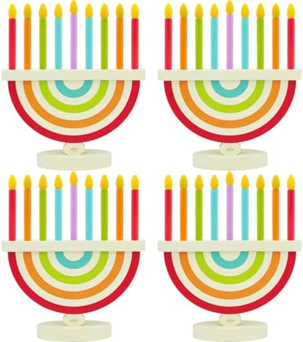 4-Pack The Dreidel Company Wooden Hanukkah Menorah for Kids – Chanukah Set with 9 Removable Multicolored Candles, Storage Bags, Educational Color Toy by TheDreidelCompany