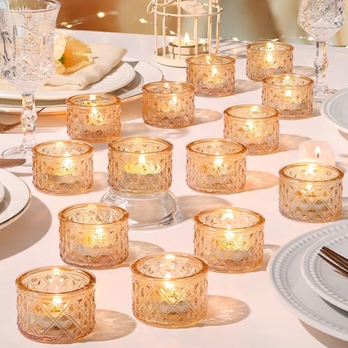 24 Pack Gold Tealight Candle Holders, Glass Votive Candle Holders Bulk by MATAHUMbeyourbetterchoice