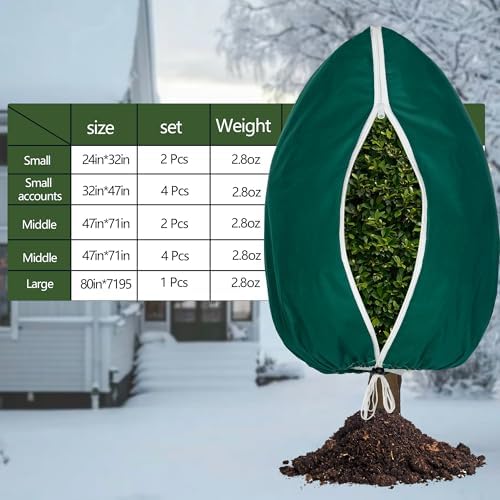 6 Pack Plant Covers Freeze Protection, Mixed Sizes 24''×32'', 32’’×47’’, 47''×71'' Frost Cloth with Zipper Drawstring, Reusable for Shrub Tree Potted Plants Winter Cold Weather(Green) - Image 3