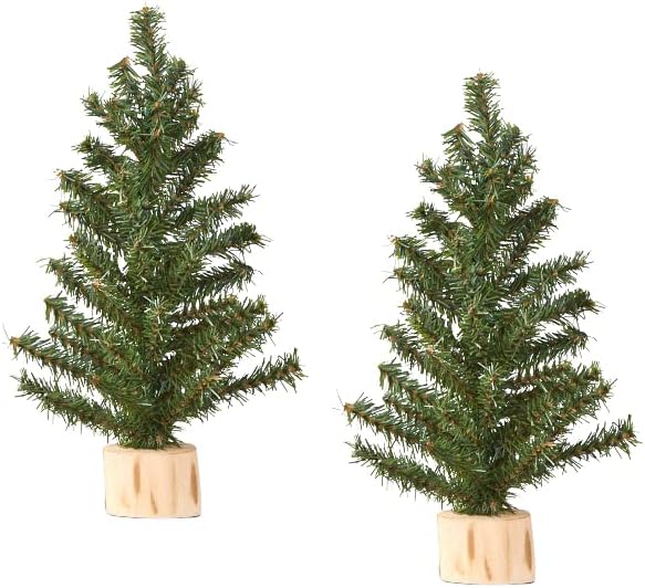 Pack of 2 Small Artificial Canadian Pine Christmas Trees by Factory Direct Craft - Mini 12 inch Pine Trees with Wood Bases - Add to Holiday Décor and Decorations in Home or Office by FactoryDirectCraft