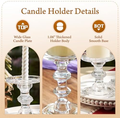 CHILL RECIPE Glass Candle Holder Set of 3, Big Heavy Tall Crystal Candlestick Holder for Pillar Candles Taper Candles, Christmas Decoration Wedding Table Dinning Church Centerpiece - Image 7