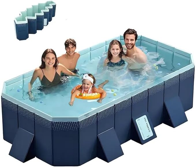 Montary Foldable Large Non - Inflatable Rectangular Swimming Pool for Family - Hard Plastic Shell, Oversized Thickened Design, Portable Collapsible Backyard Pool - 100.8"x65.7"x19.7"