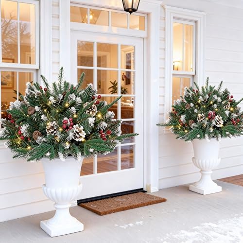 22'' Lighted Outdoor Christmas Urn Filler for Front Porch with Timer, 2Pack by Cikshr