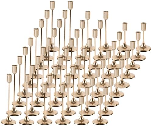 54 Pcs Gold Candlestick Holders Set - Vintage Brass Taper Candle Holder for Pillar Candles - Modern Decorative Centerpiece for Wedding Fireplace Mantel Decor - Cozy Atmosphere Housewarming Gift by WJWHQ