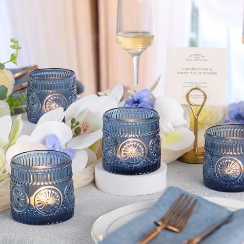 6Pcs Large Votive Candle Holders Blue Glass Tealight Candle Holders - Image 6