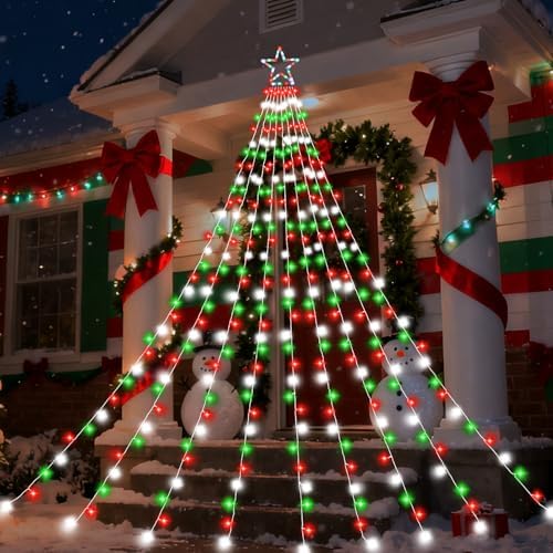 Outdoor Christmas Decorations Star Lights, 320 LED Hanging Twinkle Fairy String Lights Outside Tree Decoration Lights for Christmas, Yard, Garden, New Year (Plastic Star-Red White Green) by FUNIAO