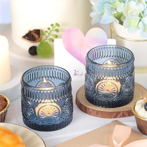 6Pcs Large Votive Candle Holders Blue Glass Tealight Candle Holders - Image 3