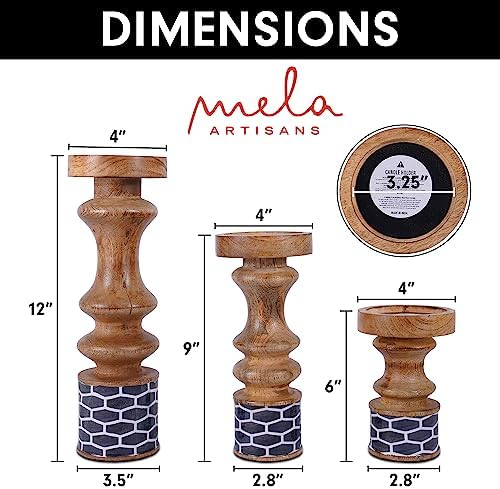 Mela Artisans Gramercy Mango Wood Candle Holders - Natural, Set of 3 - Image 2