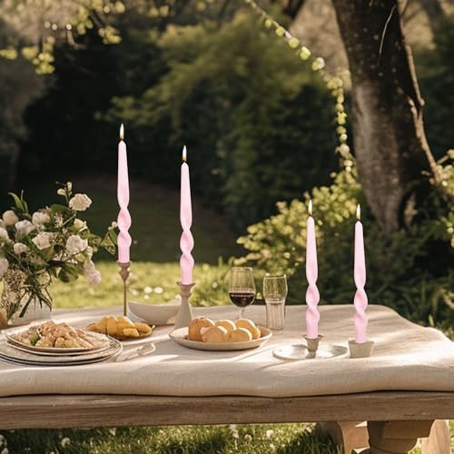 MAITREYA Pink Spiral Taper Candles Conical Stick Candles Handmade Twisted Candle-Set of 4 for Decoration Weddings Party Church-Unscented Dripless Candle,10inch(Baby Pink) - Image 2
