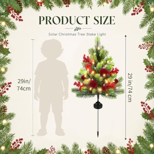 Woanger 2 Pack Velvet Ball Outdoor Solar Christmas Tree Stake Lights, 29 in - Image 3