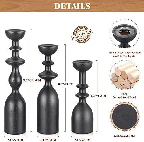 HOWSILAY Wood Candle Holders for Table Centerpiece Black Candlestick Holders - Rustic Candle Stick Candle Holder fits 3/4" or 7/8" Taper Candle and Dia 1.5" Led Tea Lights Candles or Pillar Candles - Image 4
