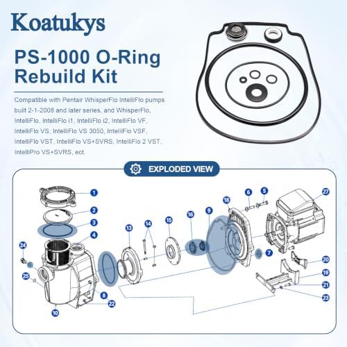 O-Ring Rebuild Repair Kit for Pentair WhisperFlo IntelliFlo Pump | Include Impeller Gasket PS-1000 Shaft Seal Drain Plug/Lid/Diffuser O-Rings, Fits Pump Built 2-1-2008 Later, 2 Set