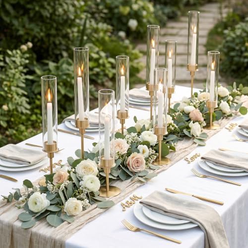 Sziqiqi Gold Candlestick Holders for Wedding: Hurricane Candle Holder - Image 3
