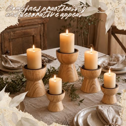 Mifoci 6 Pcs Farmhouse Wooden Candle Holders Pillar Set, Table Mantel Decor - Image 5
