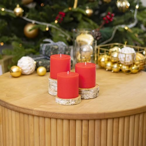 CANDWAX 3x3 Inch Red Pillar Candles Set of 3 - Unscented Smokeless Dripless Rustic Pillars - Perfect for Weddings, Centerpieces, Home Décor - Red Candles - Image 5