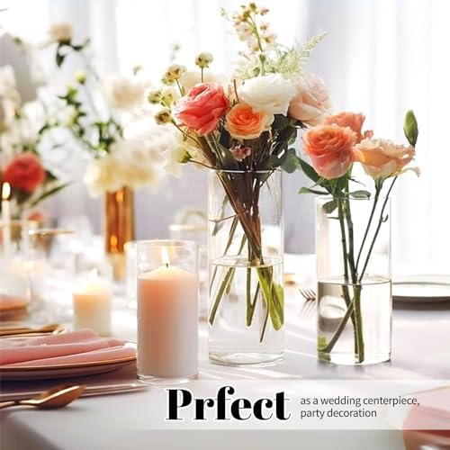 12Pack Glass Cylinder Vases for Centerpieces - 4 Inch Small Flower Vase for Wedding Decorations, Floating Candle Holder Vase Bulk,Glass Hurricane Candle Holders for Table Shelf, Party, Home Decor - Image 5
