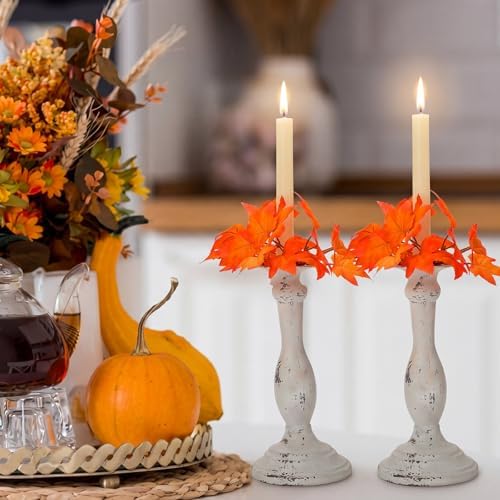Daifunli 2 Pcs Fall Candle Rings Wreaths for Taper 1.25 Inch Maple Leaves - Image 6