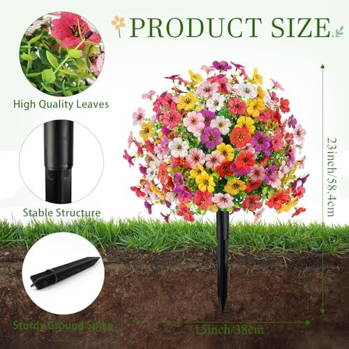 2 Pack 23" Artificial Flower Topiary Balls with Ground Spikes - Image 5