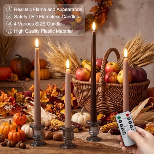 Rossesay 16 Pcs Brown Flameless Taper Candle with Remote Timer - Image 5