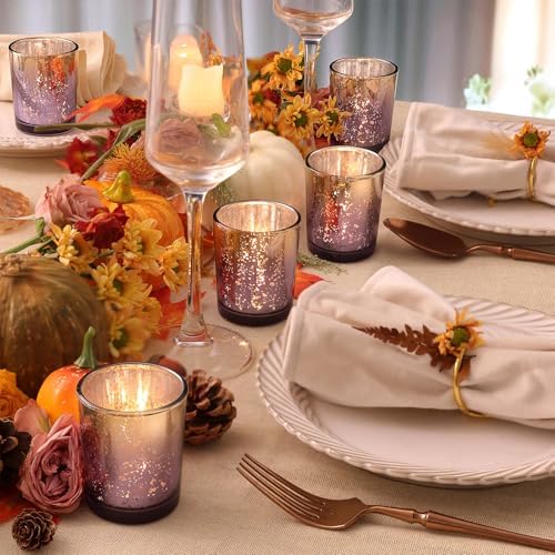 Volens Purple and Gold Party Decorations 12pcs Glass Votive Candle Holders - Image 2