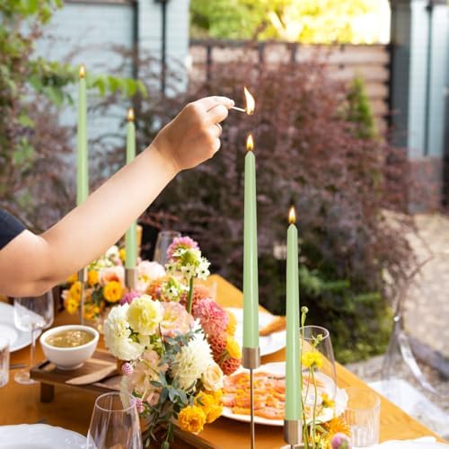 12-Pack Sage Green Taper Candles, 10 Inch Unscented Dripless Candlesticks, Long-Lasting Burn Time of 7-8 Hours, Perfect for Home Décor, Spring and St. Patrick's Day - Image 2