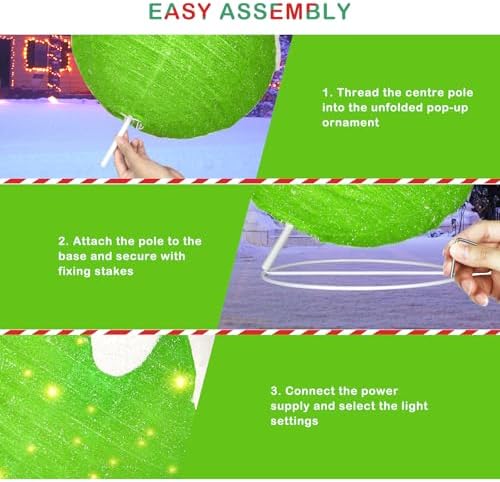 2 Pcs Outdoor Christmas Ornaments, Lighted Pop-Up Holiday Ball Decoration with 160 LED Lights, 8 Light Functions, Lighted Collapsible Christmas Outdoor Decorations for Yard, Patio, Home - Image 5
