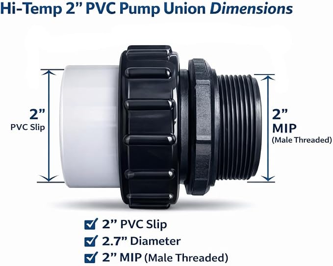 Appaetech | 2-Pack | Hi-Temp 2" PVC Pump Union Set – 2" MIP x 2" Slip Connectors for Pentair WhisperFlo & IntelliFlo Pumps | Heavy-Duty High-Temperature Resistant Pool Plumbing Fittings