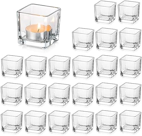 Glasseam Glass Votive Candle Holders Bulk, 24 Pcs Square Tealight for Decor by Glasseam