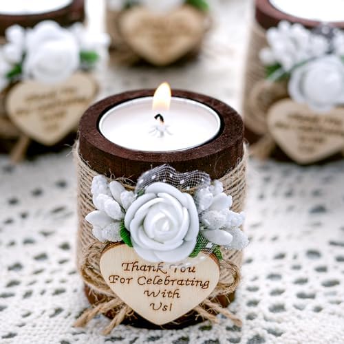 Ju's Favors 10 Piece Set of Wooden Tealight Candle Holders, Wedding Candle Favors, Baby Shower Favors, Guest Return Favors, Bridal Shower Favors for Guests.(Dark Brown+Rose) - Image 5