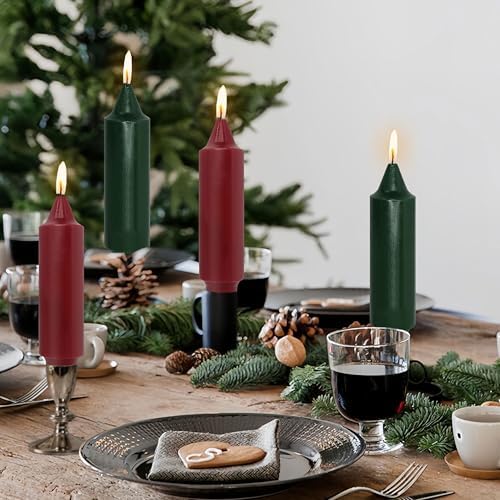 NJAO HOO Christmas Short Taper Candle 5 Inch Christmas Candlesticks Red and Green Unscented Dripless for Home Dinner Decor Party, 4 Pack - Image 2