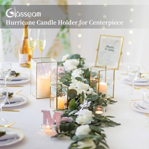 Glasseam Glass Hurricane Candle Holder: Set of 3 Gold Square Candle Holders for Pillar Candles Large for Table Centerpiece Wedding Christmas Decorative - Image 3