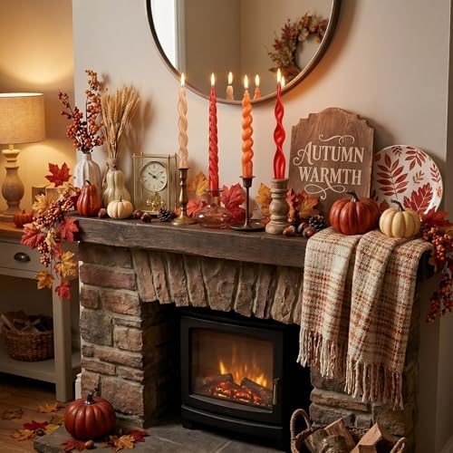 Nuanchu 4 Pcs Twisted Taper Candles,7.87 Inch,Pure,Fall Orange - Image 5