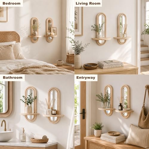 Artilady Floating Shelves with Arched Mirror, Boho Wall Decor for Storage - Image 4