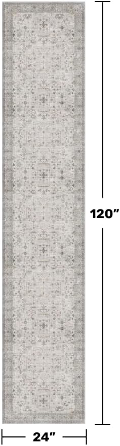 Vintage Hallway Runner Rug - 2x10 Runner Rug, Washable 2x10 Light Gray & Sage Kitchen Floor Mat - Extra Long Light Gray Neutral Farmhouse Boho Design Décor