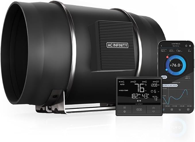AC Infinity CLOUDLINE PRO T12, Quiet 12” Inline Duct Fan | With Temperature & Humidity VPD Controller, WiFi App Control - Ventilation Exhaust Fan for Heating Cooling, Grow Tents