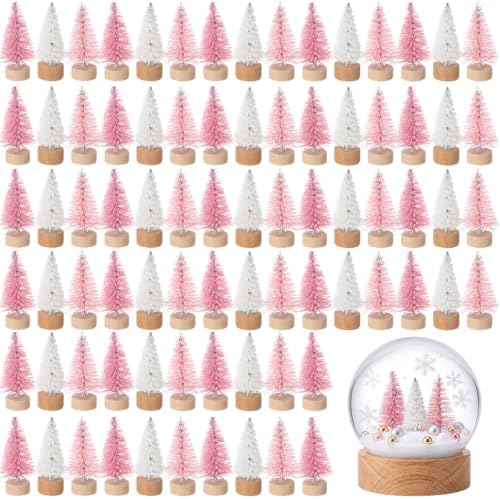 Sumind 144 Pcs Mini Bottle Brush Trees Small Christmas Trees, Pink, White by Sumind