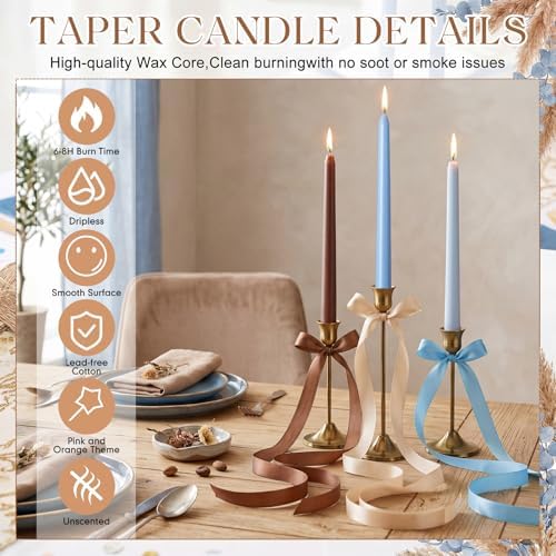 12 Pcs Blue and Brown Party Taper Candles with 3 Roll Ribbon - Image 5