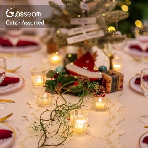 Glasseam Clear Glass Votive Candle Holders: Small Tea Light Candle Holders in Bulk, Ribbed Vintage Candle Holder Set of 24, Decorative Tealight Holders for Wedding Centerpieces Party Decorations | Small Tea Light, Set, Fluted Thick Glass, Decorative, W... - Image 4