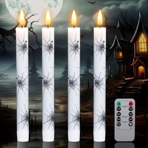 Cobweb Decal Flameless LED Taper Candles with Remote and Timer by DRomance