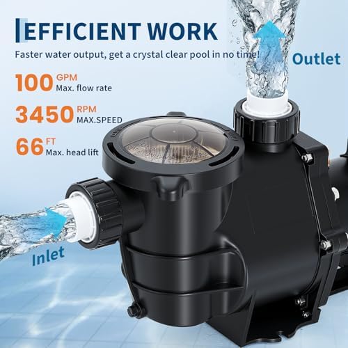 Pool Pump Above Ground/Inground, 2 HP Self Priming Swimming Pool Pump, 115V/230V Dual Voltage Single Speed Pumps with Strainer Basket, 100 GPM Heavy-Duty Pump for Swimming Pools, Spas, Hot Tubs