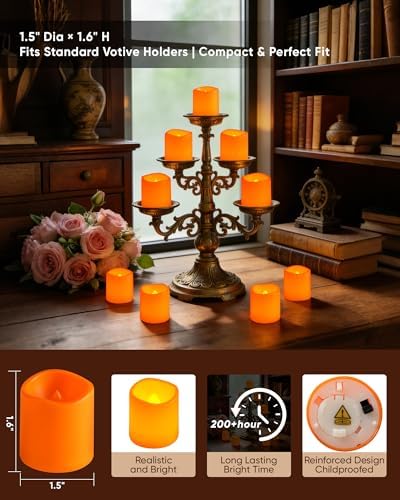 Homemory 12 Pack Orange Flameless Flickering LED Votive Tealights Candles - Image 2