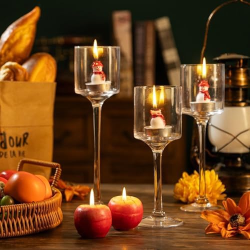 Glass Candleholders Tea Light Candle Holders Clear Wedding Weddings Hurricane Tall Elegant Ideal for Dining Party Home Decor Parties Table Settings Gifts Different Sizes (1 Set Small Clear) - Image 5